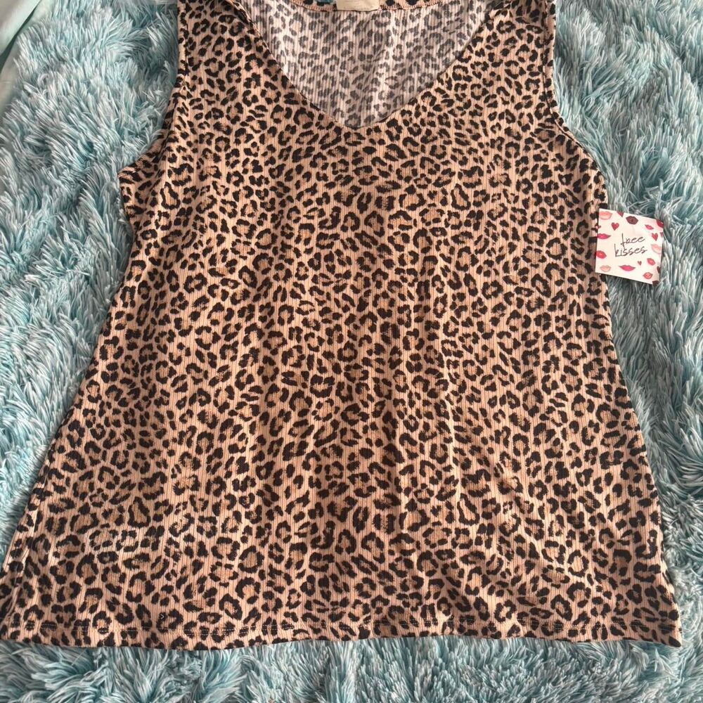 Free Kisses Leopard Print Ribbed Tank NWT 1X